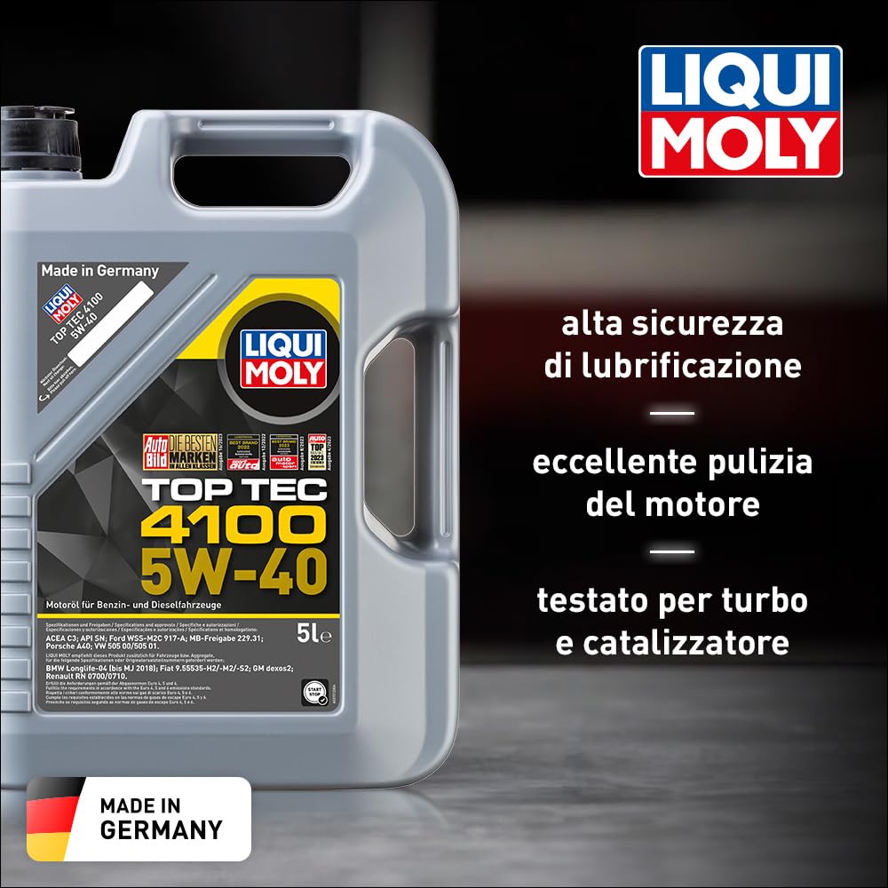 LIQUI MOLY | Top Tec 4100 5W-40 | 5 L | Oli motore | Tecnologia sintetica | SKU: 9511