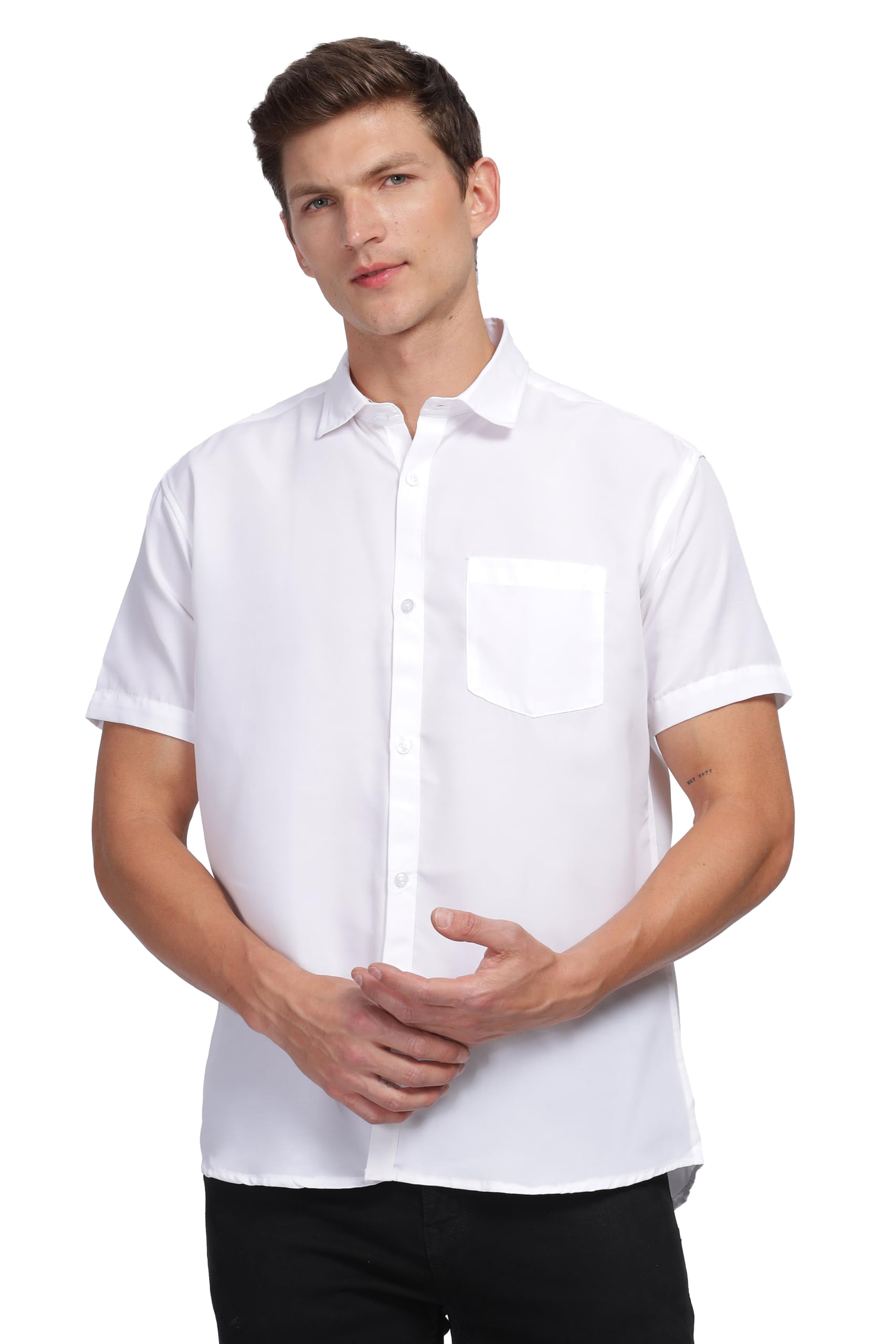 wolffmann Men's Cotton Slim Fit Shirts - Half Sleeves (S to XXL, White)-picture-42