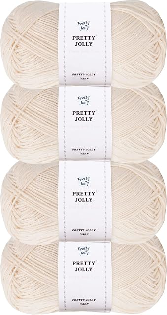 Pretty Jolly 4 Skeins Soft Baby Yarn 100% Cotton Yarn for Crochet Knitting 4 Ply Yarn Blanket Yarn for DIY Craft Fingering Weight Yarn Total Length 4×175ysd/4×50g(Skin)