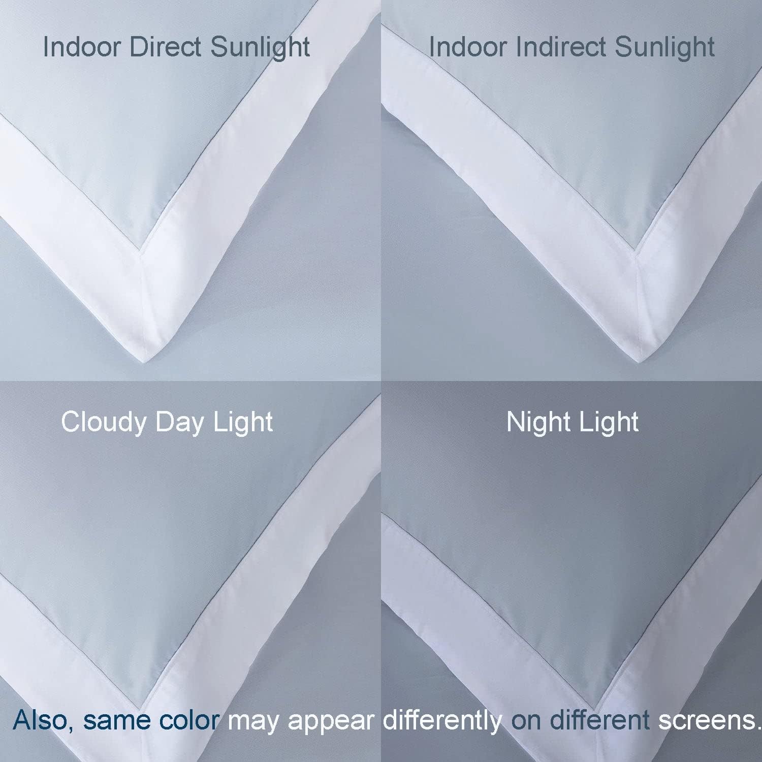 THE COTTON & SILK®️ 100% Luxury Long-Staple Cotton Pillow Sham/Pillowcase, Set of 2, with Envelope Closure on The Back, White + Misty Blue, Standard/Full Size - Image 7