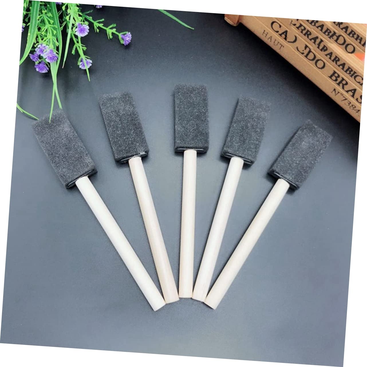 LALAFINA 20pcs 1 Inch Foam Art Paintbrushes Set Sponge Brush and Sponge Paint Brush for Boys and Girls Black Detail Painting Wood Handle for Acrylics Stains Varnishes Crafts Art