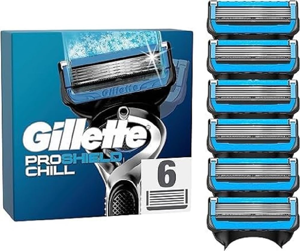 Gillette ProShield Chill Razor Blades, 6 Original Replacement Blades for Men's Wet Razors with 5-Blade Cooling Technology for Comfortable Shaving 6 stück (1er Pack) New