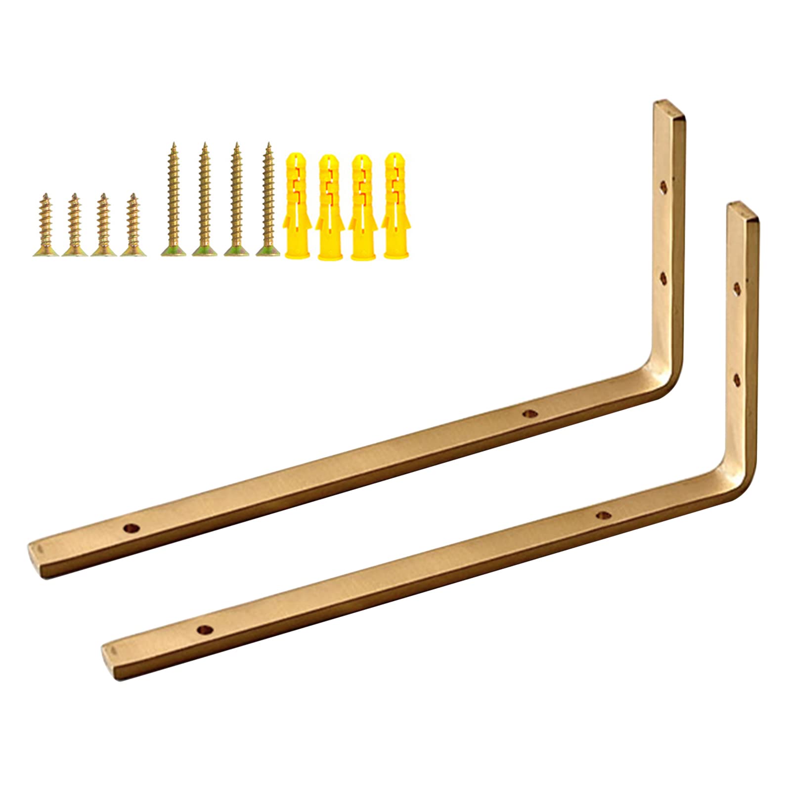 2 Pezzi Staffe per Mensole in Rame Massiccio Supporti per Galleggianti in Rame Puro a Forma di L 200 × 95mm Reggimensole Montaggio a Parete in Metallo Pesanti, D'oro