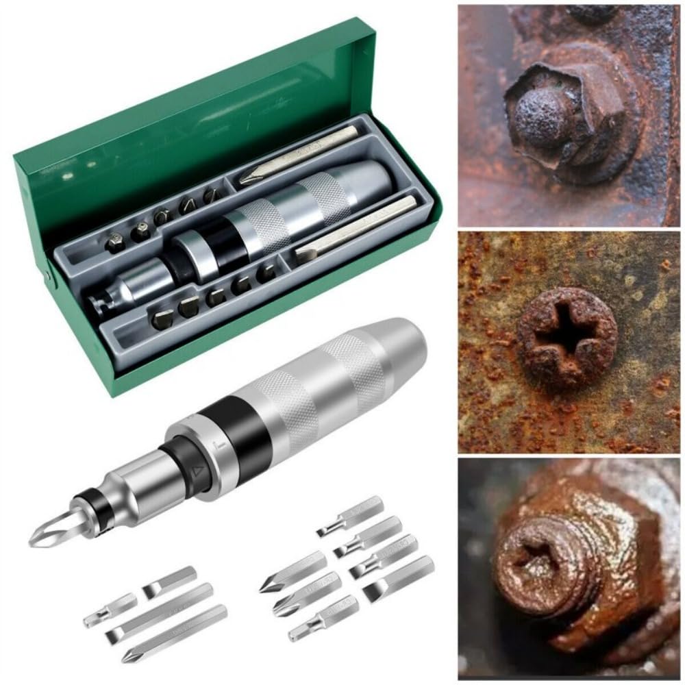 Set di punte per cacciavite a percussione 13 pezzi con testa staccabile antiscivolo manico regolabile resistente all'usura martello cacciavite impatto