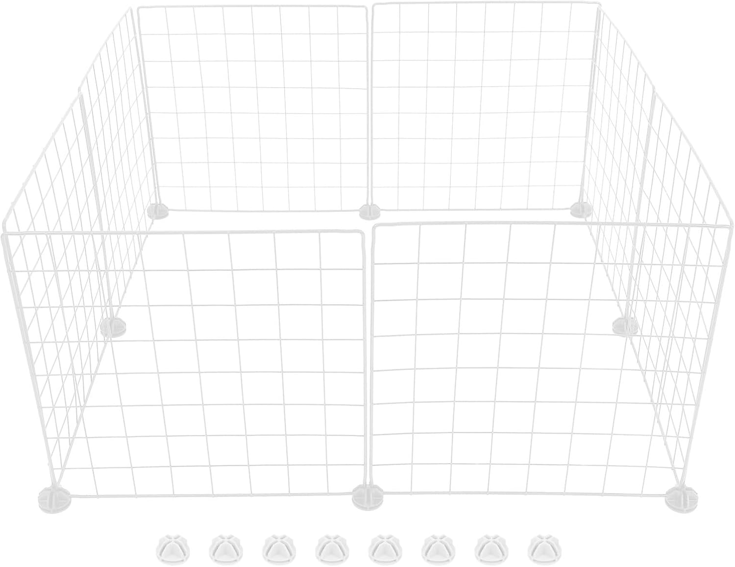 8pcs Small Animal Pet Playpen with 16 Buckles, White Plastic Wire Grid Panels, Portable Enclosure for Rabbits, Guinea Pigs, Puppies, Indoor and Outdoor Use