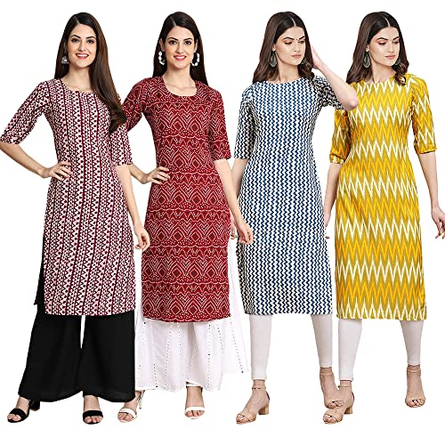 Image of Pinkmint Women's Crepe Digital Print Straight Kurta [Pack of 4] (CCV-334-338-339-335)