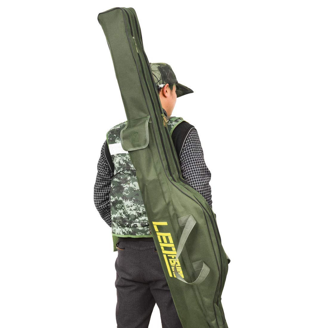 Fishing Gear Tackle Holdall Double Layer Canvas Portable Sea Rod Quiver Bag YGB-01 (Army Green, 100cm, 2-Layer)