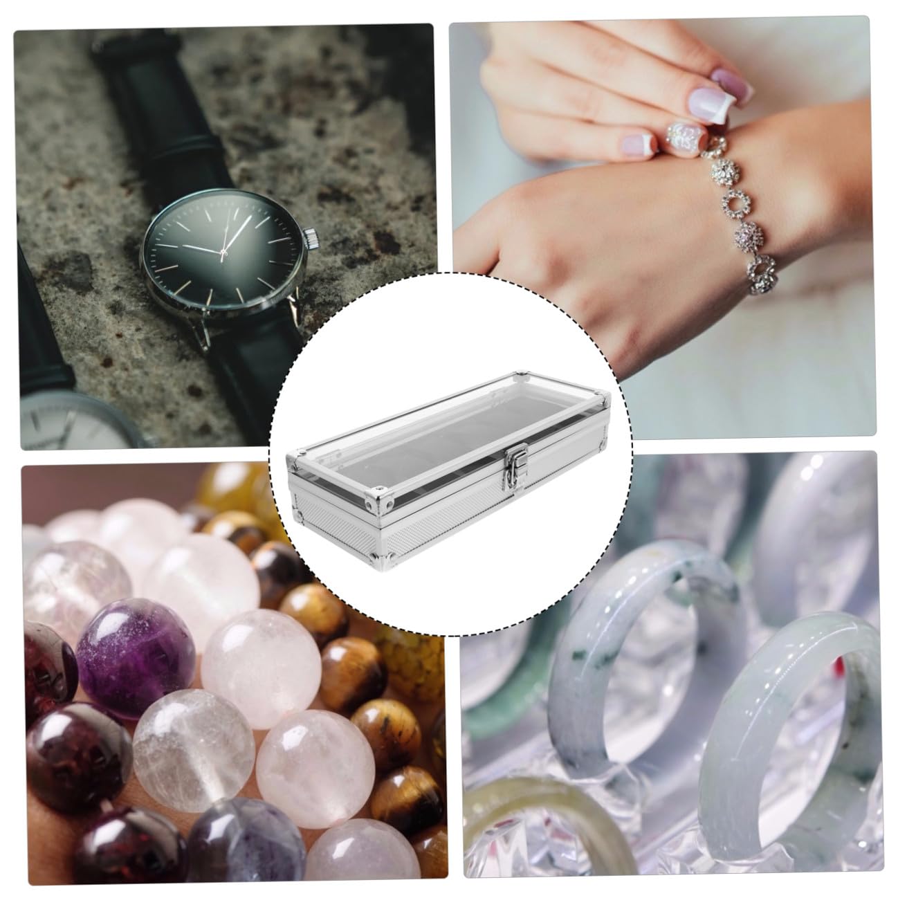 1pezzi Scatola per Orologi in Alluminio Custodia per Riporre Orologi e Gioielli Espositore Finestra Argento Protezione da Graffi e Polvere
