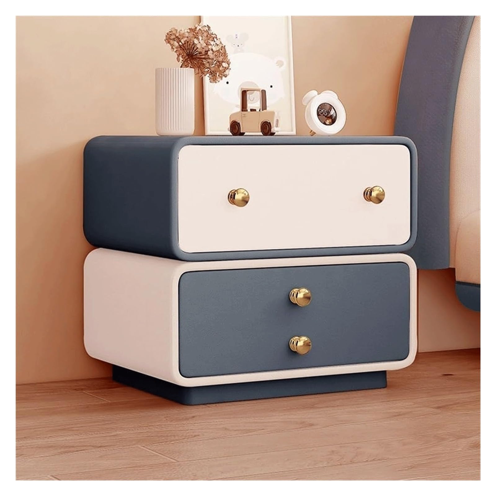 SXZenSpace Modern Bedside Table Microfiber Leather NightStand with 2 Wooden Storage Drawers Minimalist Spacious Side Luxury Cabinet(Blue,50cm)