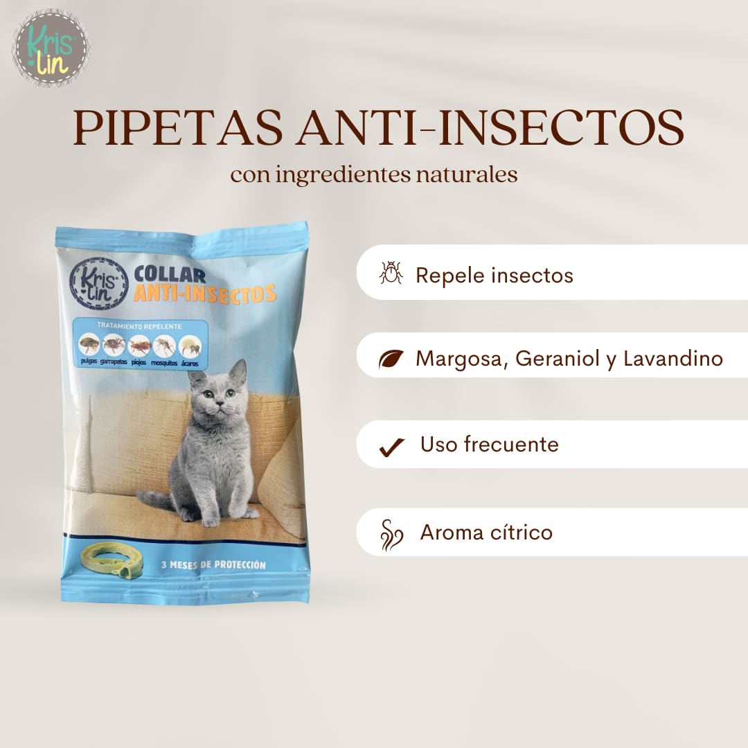Collar antiparasitario para Gatos con Margosa, geraniol y lavandino, Cítrico, Marrón, 33cm