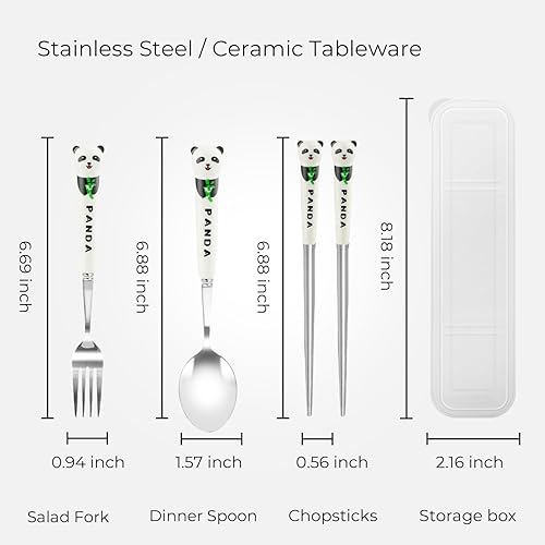 Miniatura 2 de Cute Panda - Palillos reutilizables de acero inoxidable con estuche de viaje de panda animal para oficina, viajes, picnic (TBS Panda)