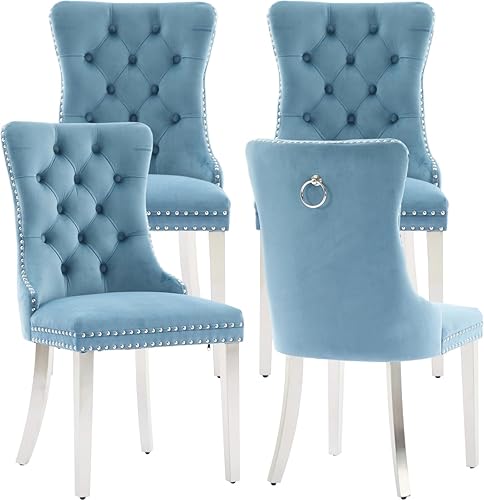 Miniatura 35 de Juego de 4 Sillas de Comedor Modernas de Mediados de Siglo, Tapizadas en Terciopelo Beige con Espuma Rellena, para Cocina y Comedor, con Patas de