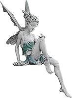 EKDJKK Sitting Fairy Statue Garden Ornament - Resin Fairy Figurine with Wings, Outdoor Yard Patio Decor, White or Brown, 7" Tall