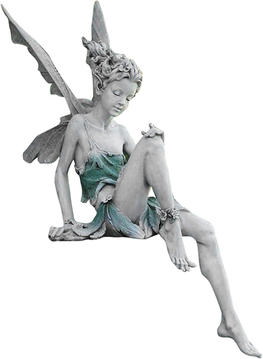 Sitting Fairy Statue Garden Ornament Resin Craft Landscaping Yard Decoration Park Lawn Decoration Home Patio Garden White