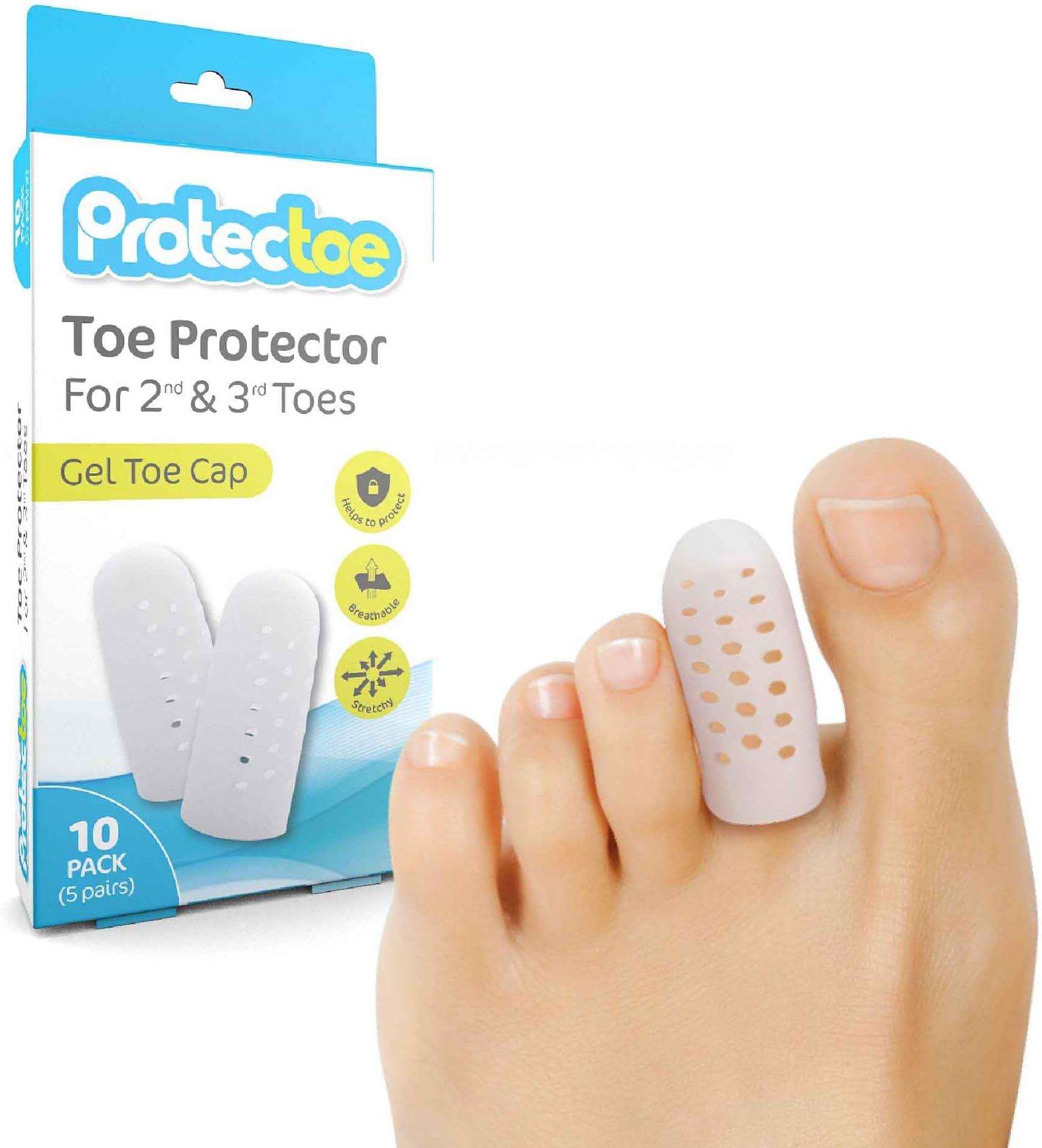 Toe Protector Gel Toe Cap for 2nd & 3rd Toes Pack of 10
