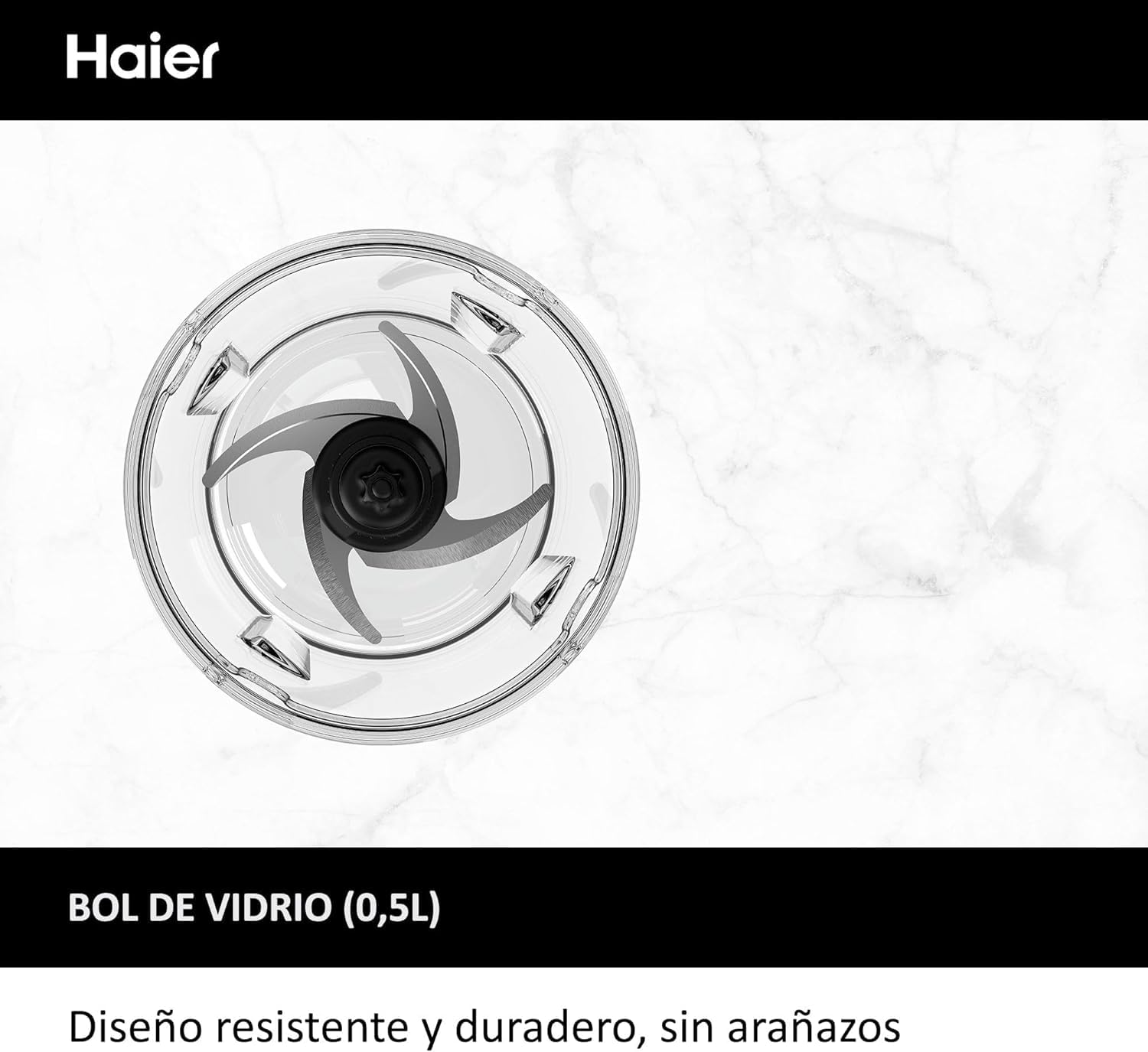 HAIER Picadora Compacta, Eléctrica 550W, 2 Velocidades, Picadora de Verduras, Base Antideslizante, Bol de Vidrio de 0,5L [I-Master Series 5]