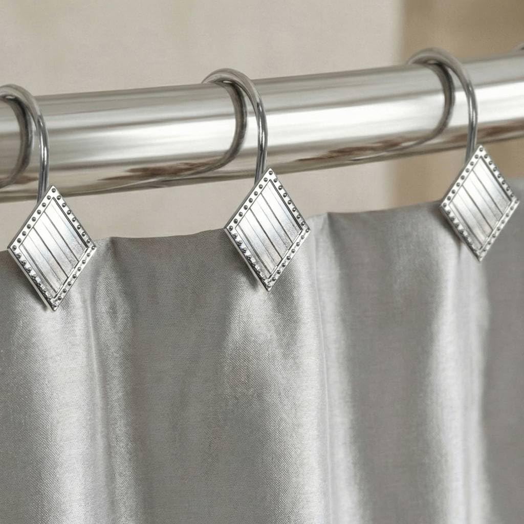 Vintage Bronze Shower Curtain Hooks: 12PCS Geometric Bathroom Curtain Ring