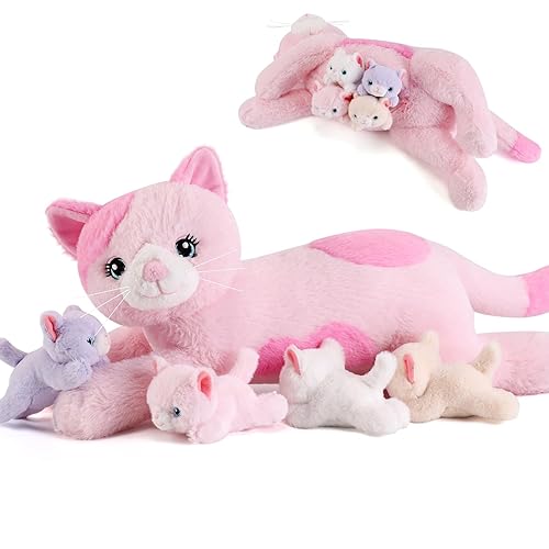 gnomantic 5 Pieces Cat Stuffed Animals with Babies Inside Belly