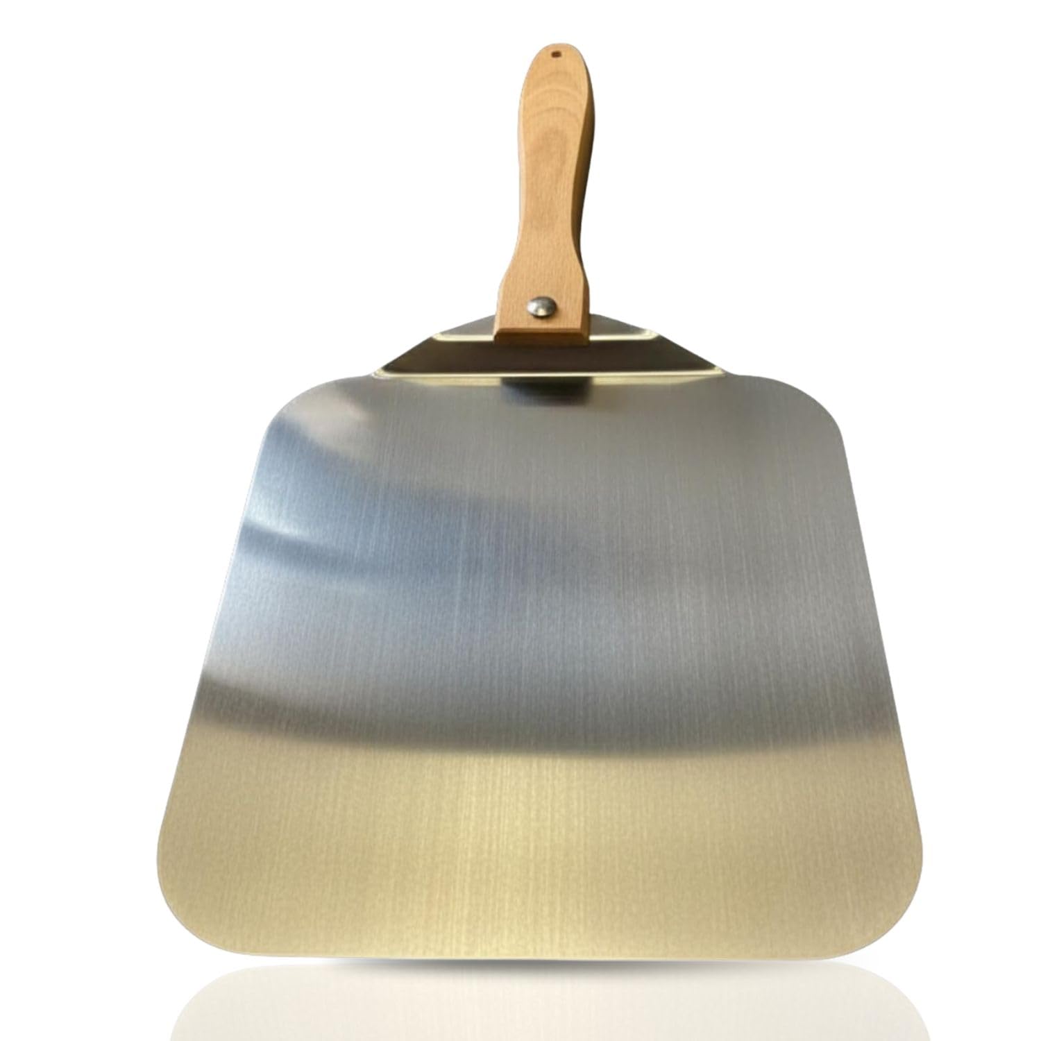 INOXLM Pala para pizza corta de acero inoxidable mango plegable de haya 33,5 x 30,5 cm, pala para pizza ligera y ahorra espacio, ideal para horno doméstico – Fabricado en Italia