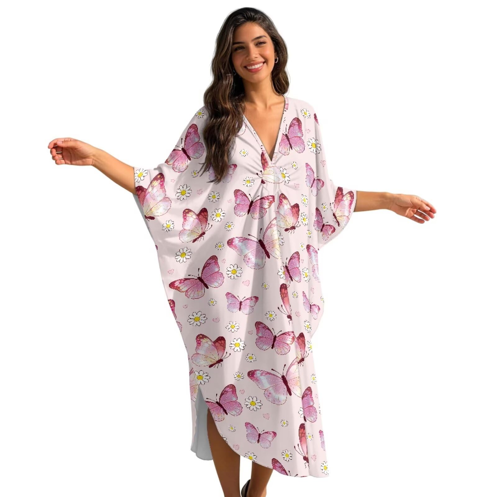 Abito caftano estivo da donna, copricostume da bagno con scollo a V, maniche a pipistrello, abiti da caftano