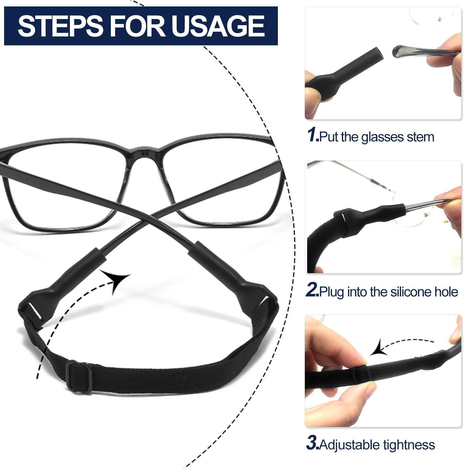 Qufiiry Cordón para Gafas Ajustable, Correa Elástica de Retención de Gafas, Correa Universal para Gafas Deportivas y Gafas de Sol, Para Mujer Hombre Niños