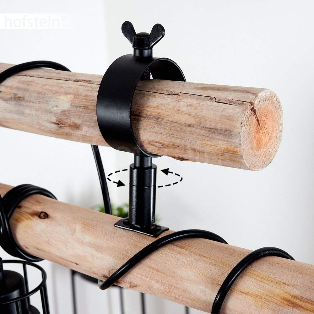 Lampa sufitowa Gondo, 6-lampowa lampa pokojowa z metalu w kolorze czarnym i naturalnego drewna, główki lamp są indywidualnie regulowane, lampa sufitowa w stylu retro/boho, 6 x E27, bez żarówek