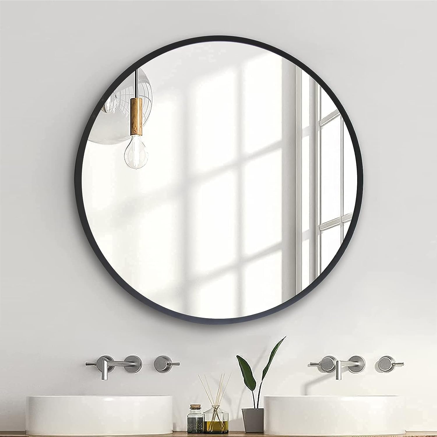 zenmag Round Mirror, 80x80 cm Metal Framed, Large Bathroom, Circle Hanging, Black Wall for Living Room, Bedroom