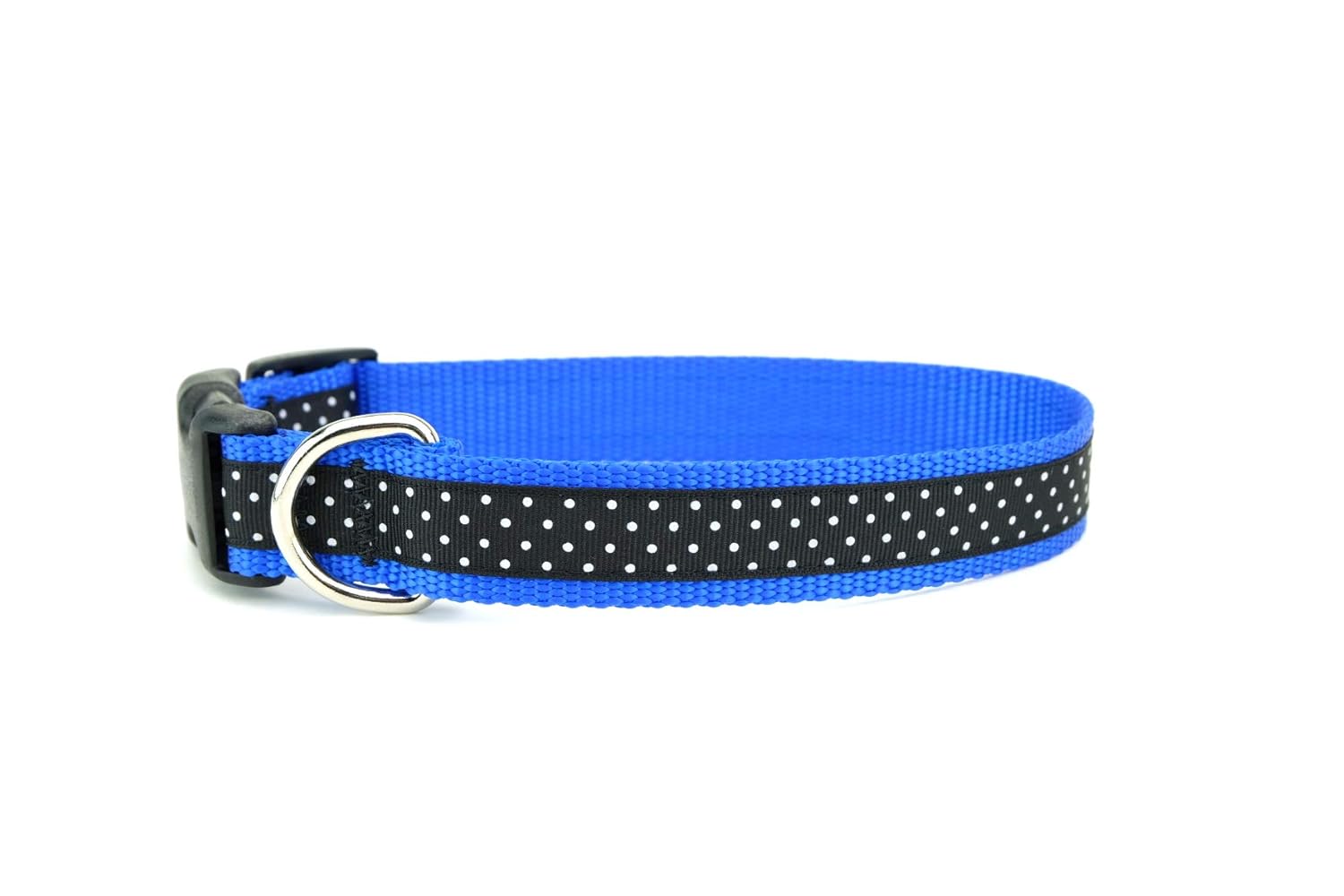 Handcrafted Dog Collar Black and White Polka Dots on Blue