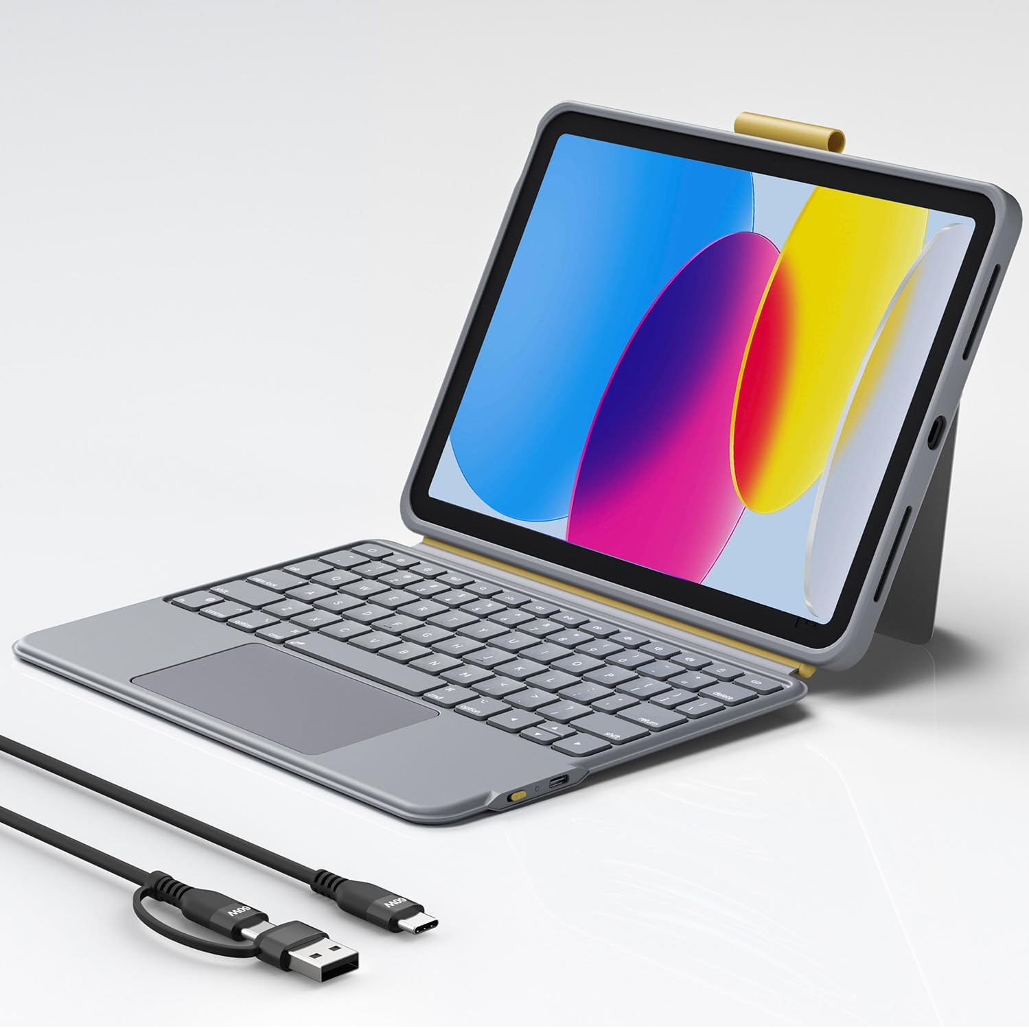 Wireless Keyboard Case for iPad 10th Generation, Bluetooth Wireless Detachable Magnetic Stand Rechargeable Keyboard with Folio Slim Compact Removable Cover with Trackpad, Backlit Keys