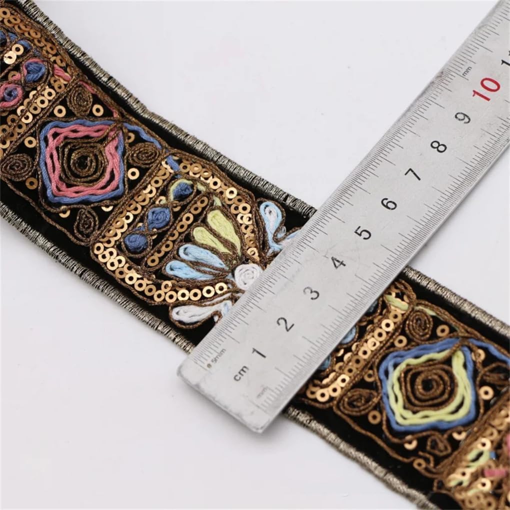 1 Yards Ethnic Style Colorful Embroidery Sequin Lace Ribbon for DIY Bag Clothing Costumes Accessories Sewing Decoration Trims