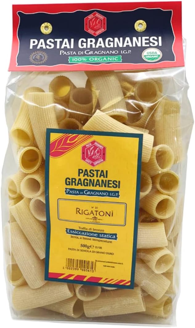 Rigatoni Italian Pasta di Gragnano | I.G.P. Protected | USDA Certified Organic | 17.6 Ounce | 500 Gram