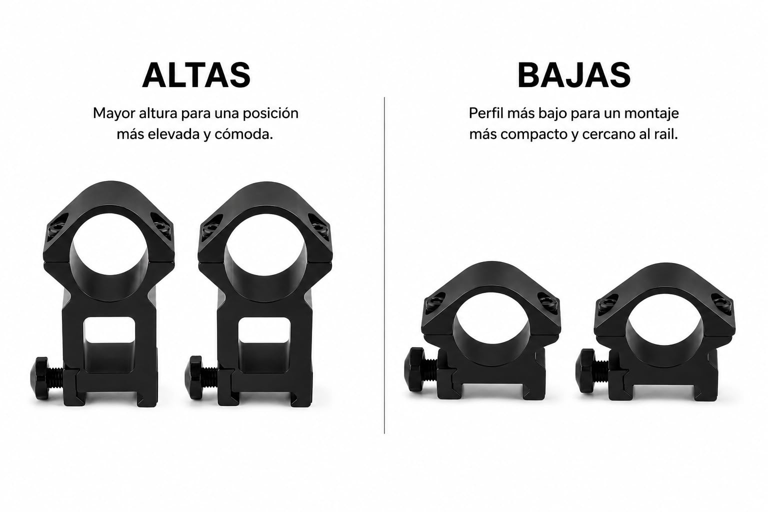 Anillas para Visor Combat Zone, Monturas Tacticas Metalicas para Airsoft, Soporte para Optica en Rail, Pack 2 Unidades para Rifle y Carabina