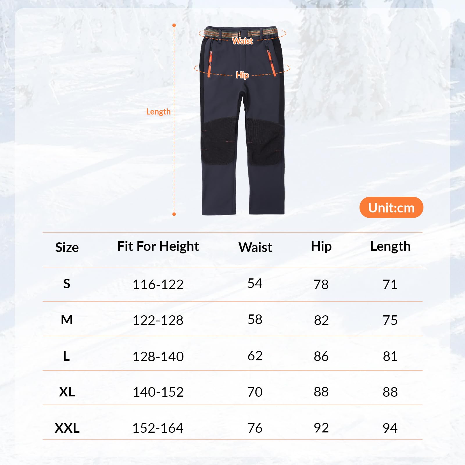 SUKUTU Pantalones de esquí de Invierno Impermeables y Cortavientos para niños, para niños y niñas, Talla Grande, Pantalones de montaña con Forro Polar y cinturón.