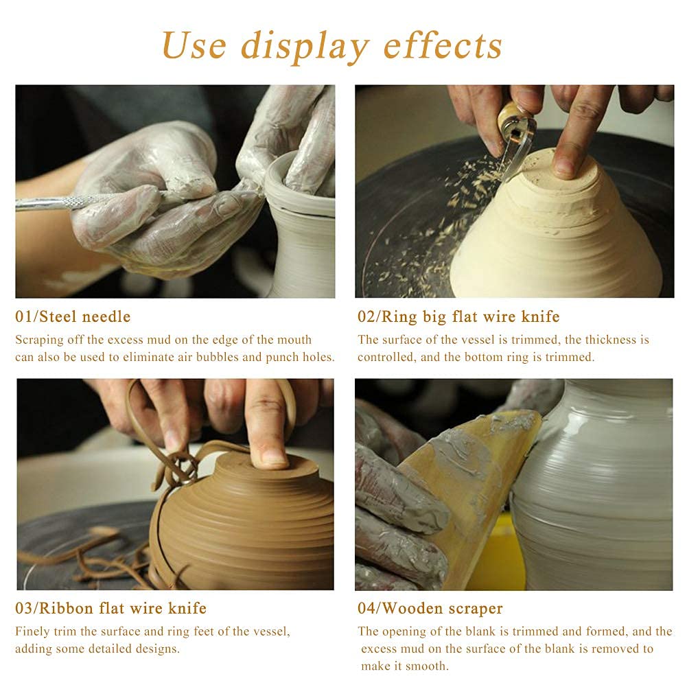 RRJ 8 Pieces Wooden Pottery Sculpting Clay Cleaning Tool Set, Includes Clay Cutting, Modeling, Trimming Tools, for Beginner Level Pottery and Smoothing, Cleaning, Carving, Shaping and Sculpting 2