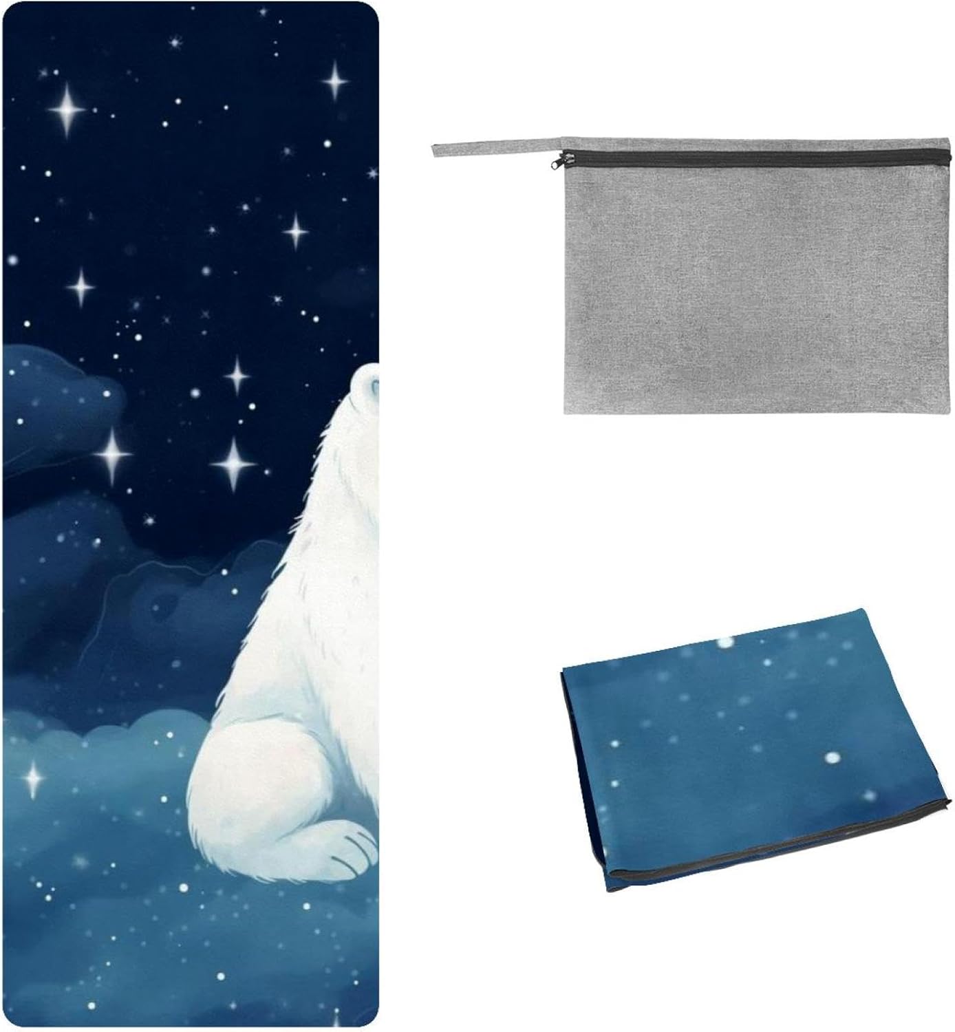 Yoga Towel, Galaxy Bear Pattern Non Slip Sweat Absorbent Hot Yoga Mat Towel for Hot Yoga, Pilates and Fitness - 72.8" x 26.8"