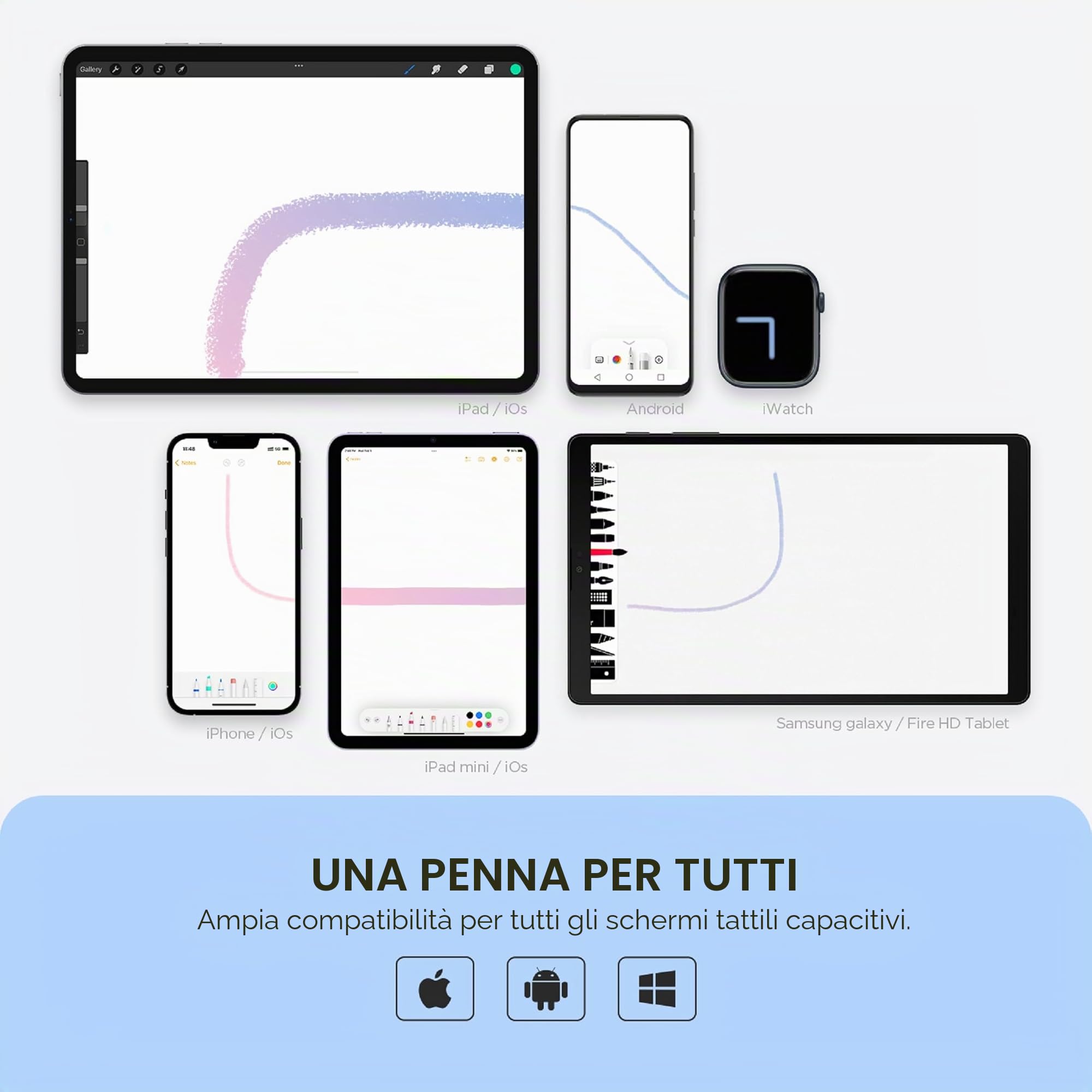 Penna Touch Stylus Universale per Apple iPad Pro, iPhone, Samsung Galaxy, Smartphone e Tablet Touchscreen