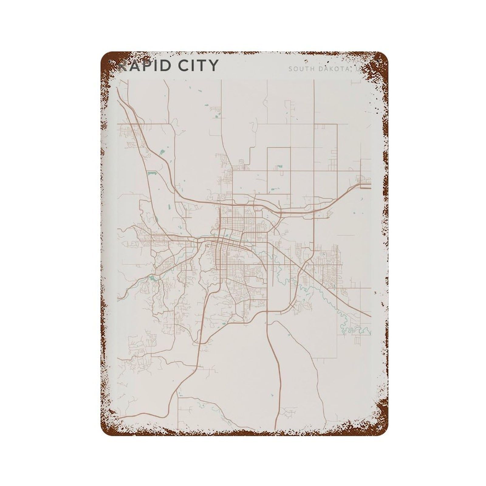 xiaoxiaoshen Rapid City Map South Dakota Travel Gift Scandi Wall Decor Art Metal Tin Poster Modern Home Decor Art Home Bar Shop Decorations Vintage Sign 40x30cm