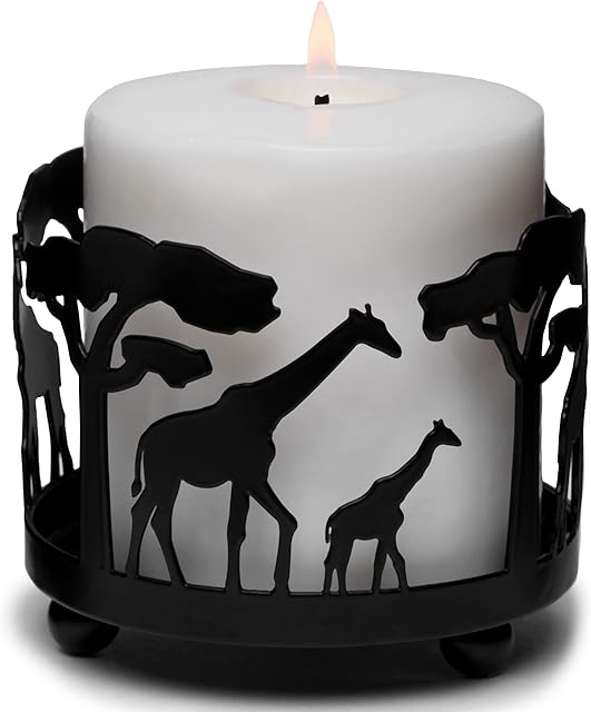 JJ PRIME - Giraffe Candle Holder for Room Decor | Safari Animal Candle Holders For Living Room | Black Candle Holders - Pillar Candle Stand Home Decor Accessories Living Room (Giraffe Design)