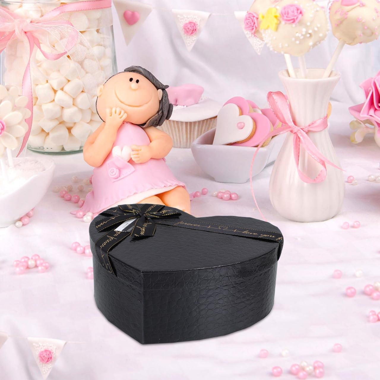 Ipetboom Heart Shape Box - Valentine's Day Cardboard Boxes Decorative Nesting Case Present Empty Florist Packing for Wedding Birthday Anniversary Party Proposal - Black - Image 9