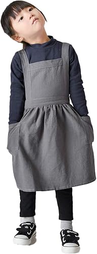 Miniatura 7 de Delantal de algodón para niños, estilo japonés, babero para el hogar, pintura, suave, cómodo, delantal para niñas y niños, Amarillo