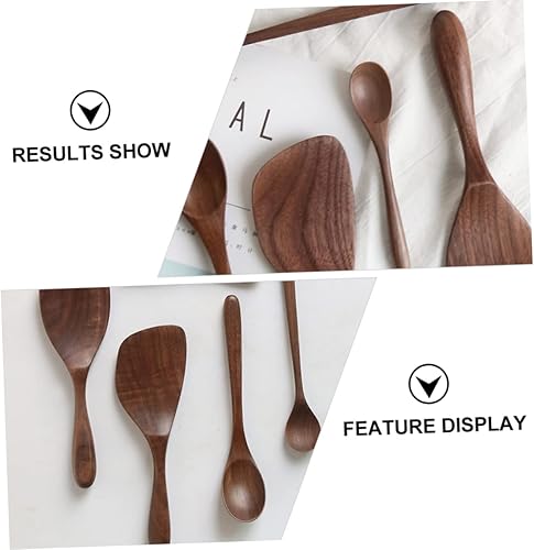 Miniatura 8 de Juego de 5 cucharas de madera de nogal negro para servir, cucharón de arroz con miel, herramienta de cocina
