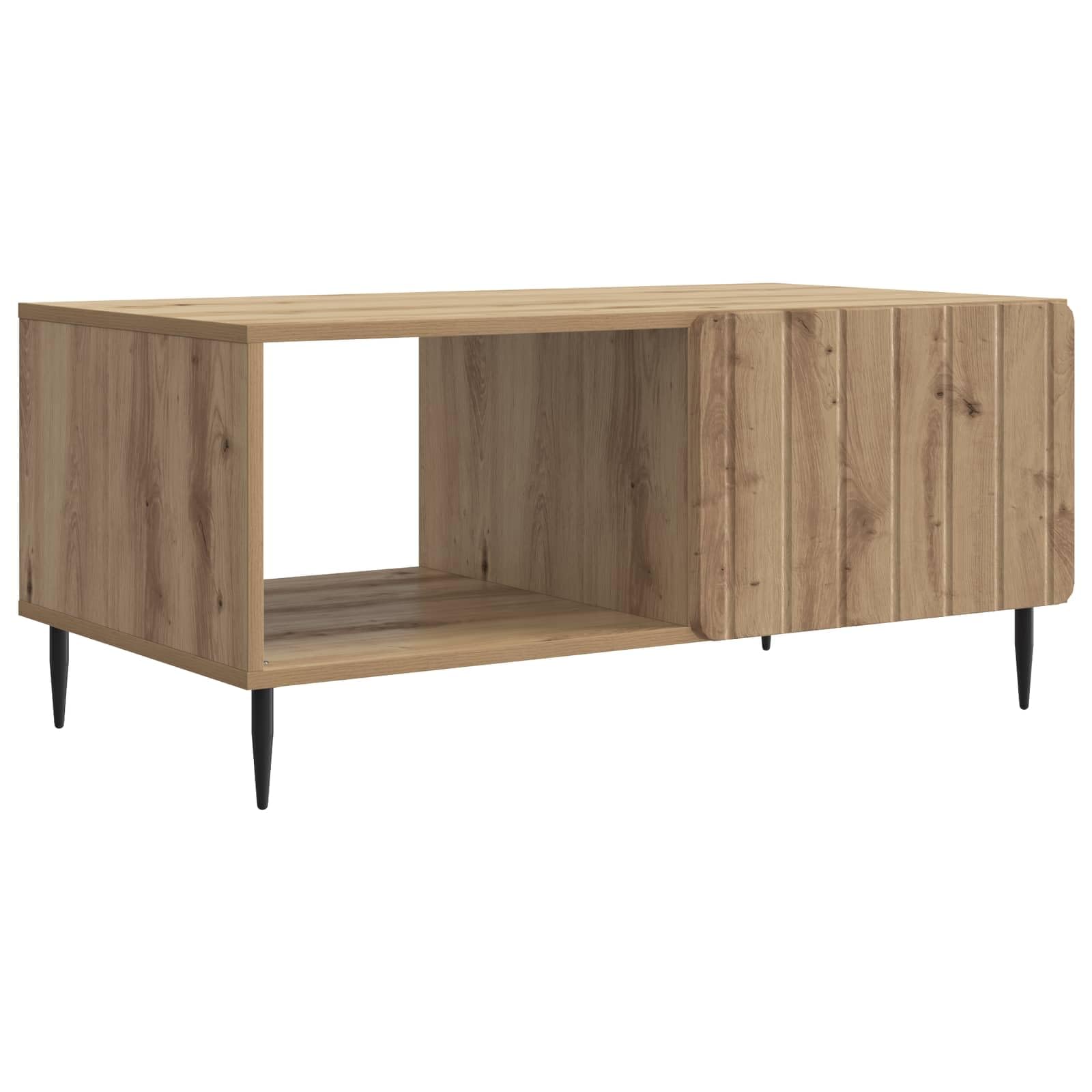 Table basse salon conviviale en bois et métal noir 90 cm pour des apéritifs réussis