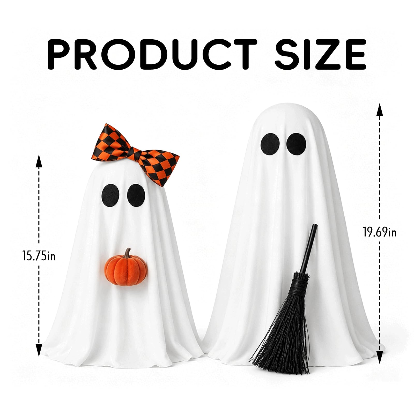 Decorazioni di Halloween per interni, confezione da 2 fantasmi illuminati con scopa e zucca | Caldo LED Glow Affascinante Look Fatto a Mano Accogliente Casale Accento Mantel Mensola Tavolo Ingresso Home Party Display