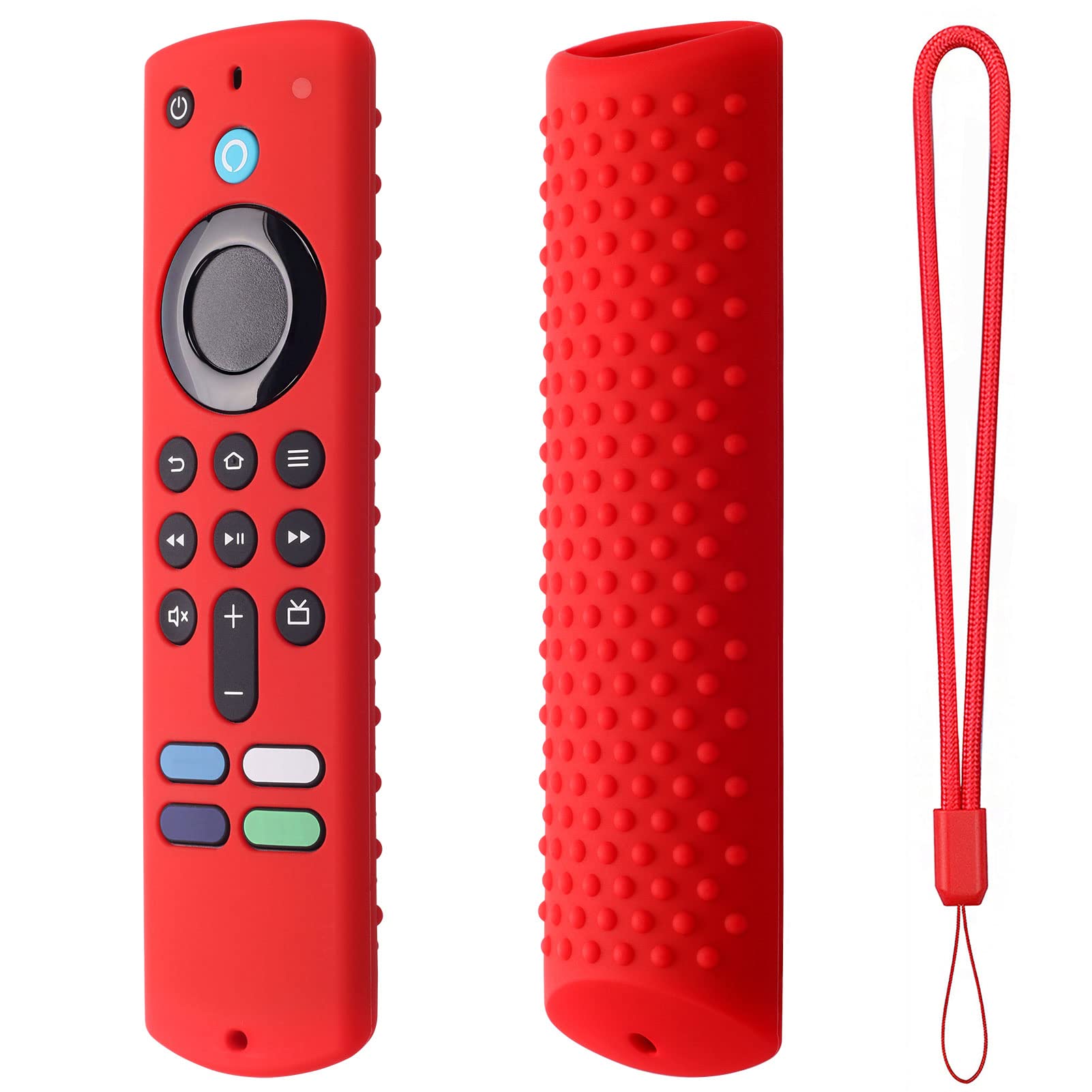 Funda Protectora para Fire TV Stick, Funda de Silicona Antideslizante para Mando a Distancia con Práctico Cordón, 3.ª Generación (Rojo)