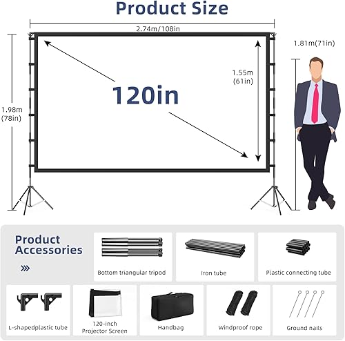 Miniatura 5 de Pantalla de proyector para exteriores, pantalla de proyector Vamvo con soporte, pantalla de proyector plegable portátil de 120 pulgadas, pantalla de