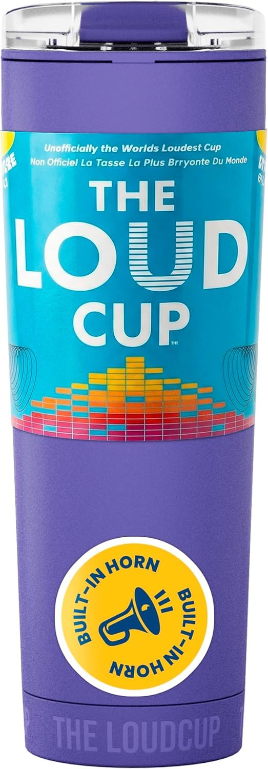 LoudCup 2-in-1 Tumbler with Built-In Stadium Horn – Royal Purple BPA-Free Reusable Football Fan Noise Maker & Travel Mug, Double-Wall, Slide-Close Lid, Spill-Resistant,Cup Holder Friendly (680ml/23oz)
