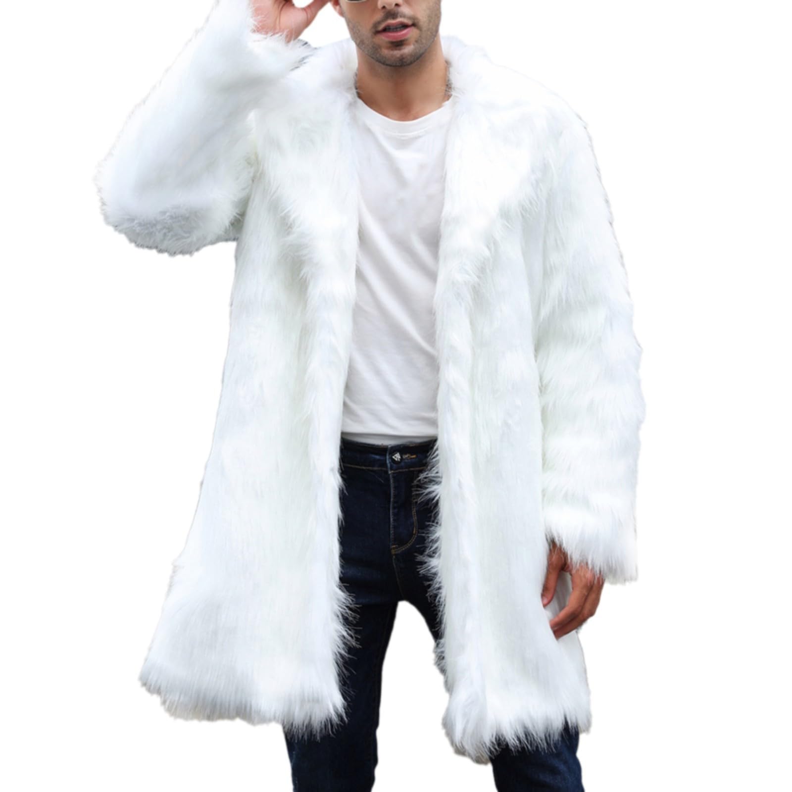 Faux Fur Coat Men, Winter Warm Coat Long, Thicken Fluffy