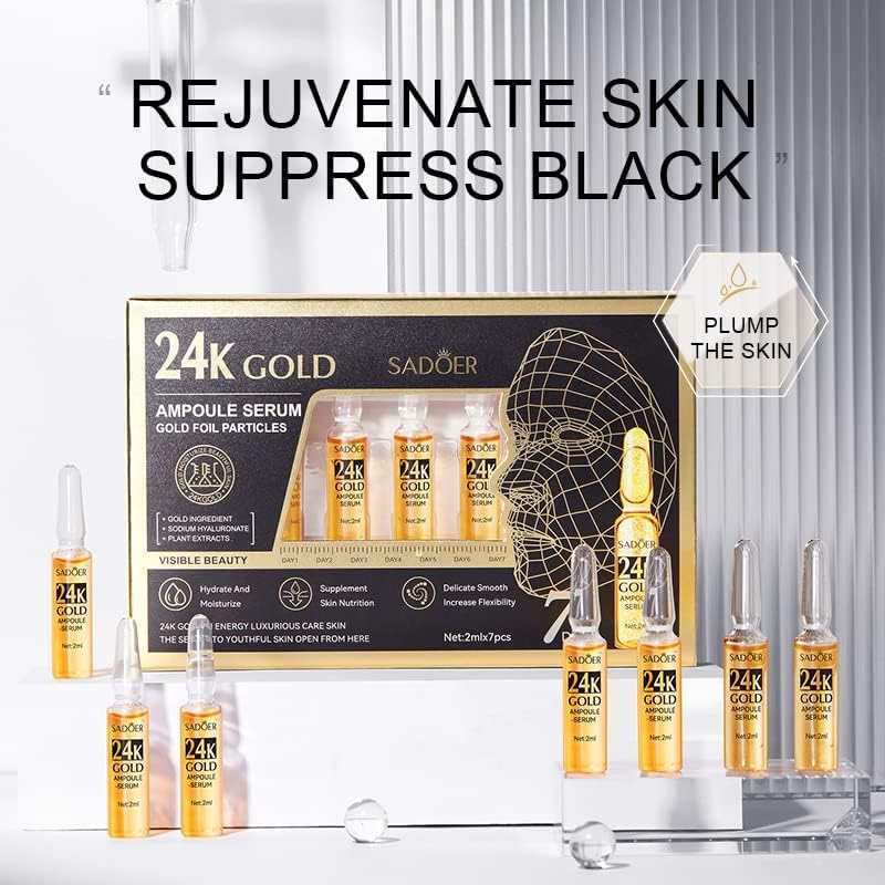 Image of 24k gold ampoule serum gold foil particles gold incredient for korean glass skin effect 7 days magic (2ml*7)