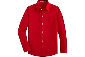 Boys' Red Long Sleeve Dress Shirt Cotton Formal Uniform Woven Solid