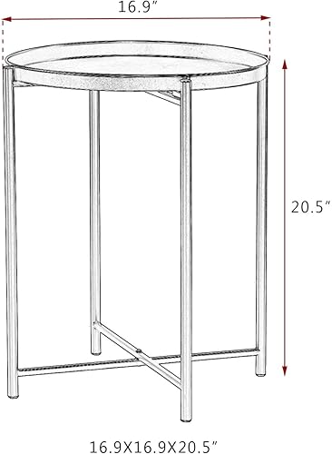 Miniatura 3 de Joveco Mesa auxiliar redonda, mesa auxiliar plegable de metal, mesa auxiliar pequeña, mesa auxiliar de sofá con bandeja extraíble, mesa decorativa